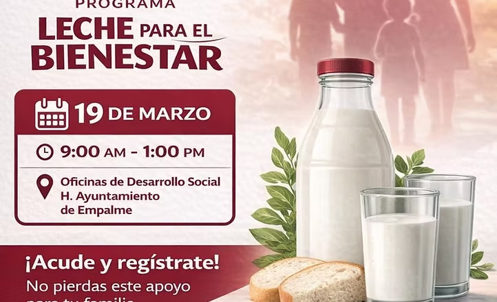 Realizarán tercera jornada de inscripción al programa Leche para el Bienestar en Empalme