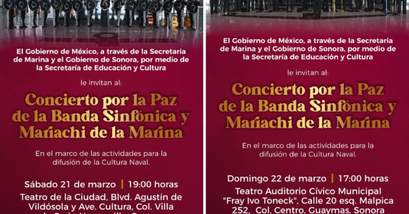 Sonora vibrará con Concierto por la Paz de la Banda Sinfónica y Mariachi de la Marina: SEC