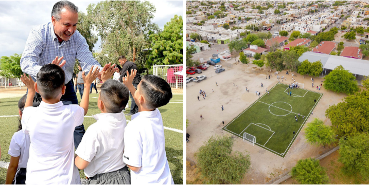 Hace equipo Toño Astiazarán a favor del deporte con la entrega de cancha de futbol en Las Lomas