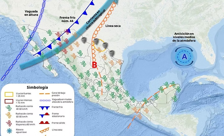 Frente frío 44 se extenderá por Sonora originando fuertes rachas de viento y lluvias
