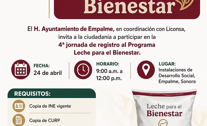 Realizarán cuarta jornada de registro al programa Leche para el Bienestar