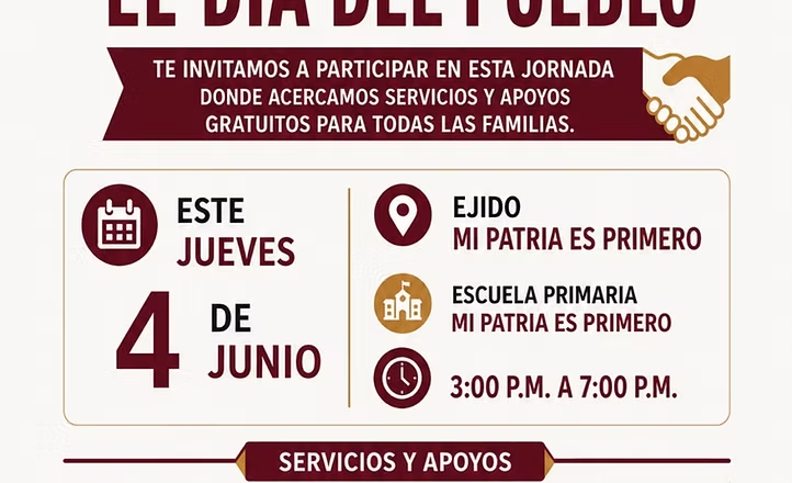 ‘El Día del Pueblo’ llegará al ejido Mi Patria es Primero este jueves