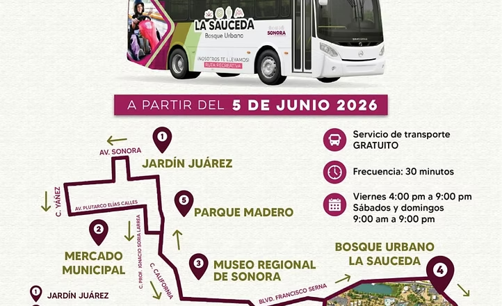 Gobierno de Sonora impulsa nueva línea de transporte gratuita hacia el Bosque Urbano La Sauceda