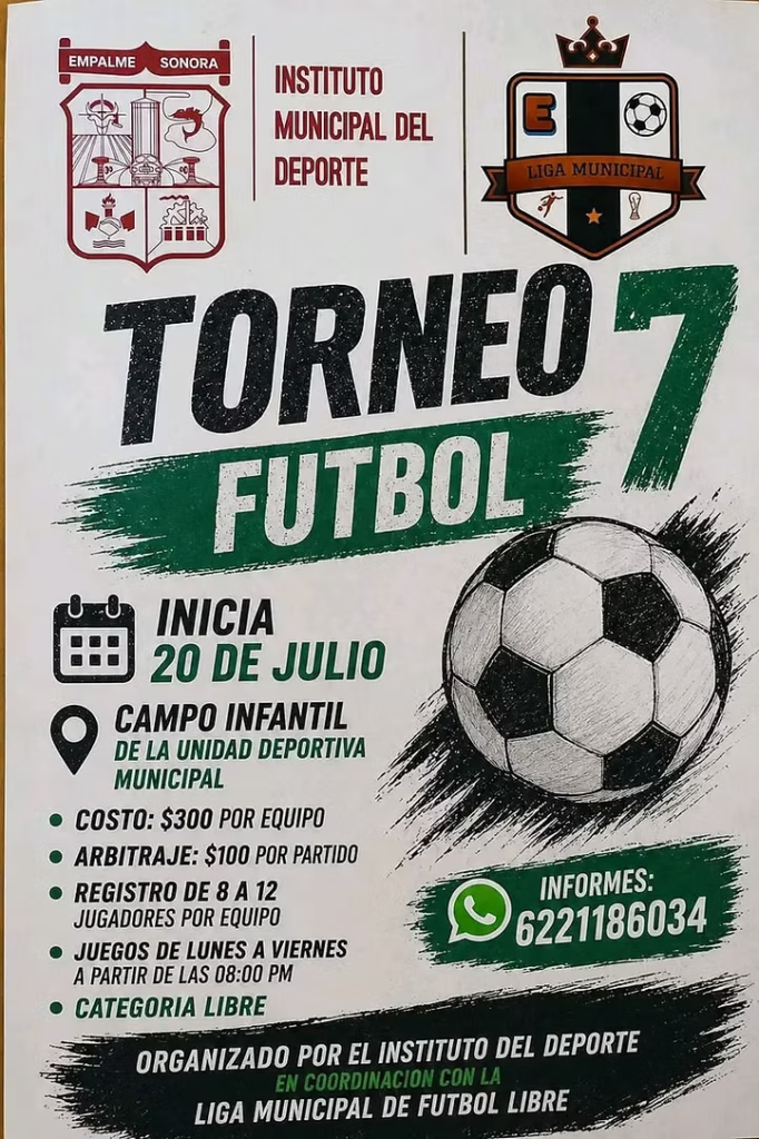 Invita Gobierno de Empalme a participar en el Torneo de Futbol 7