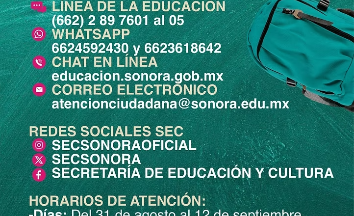 Reforzará Gobierno de Sonora atención ciudadana durante inicio del ciclo escolar 2026-2027: SEC